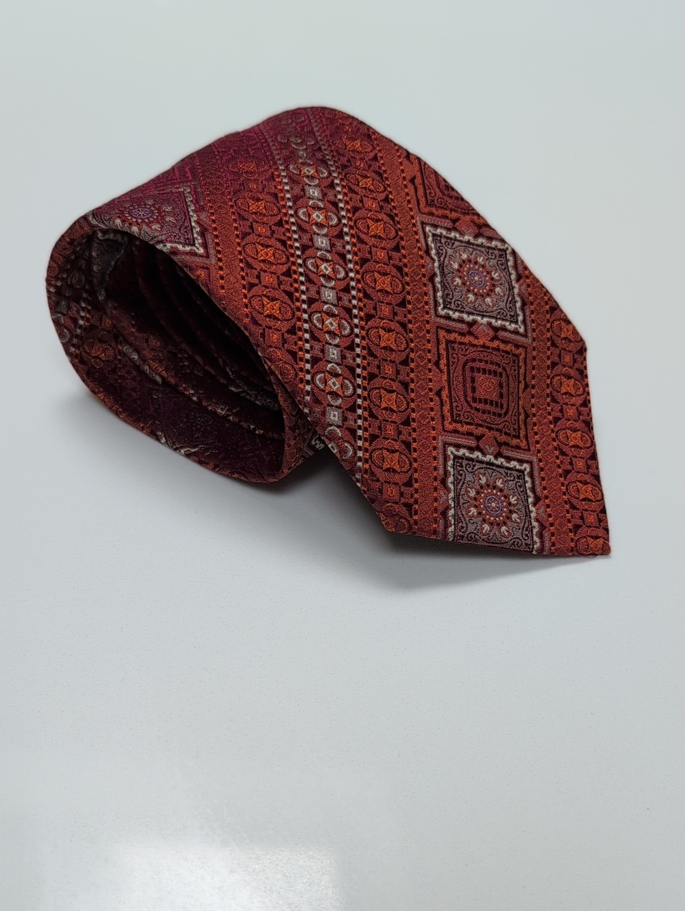 Ermenegildo Zegna Burnt Orange and Rust Red Geometric Silk Tie